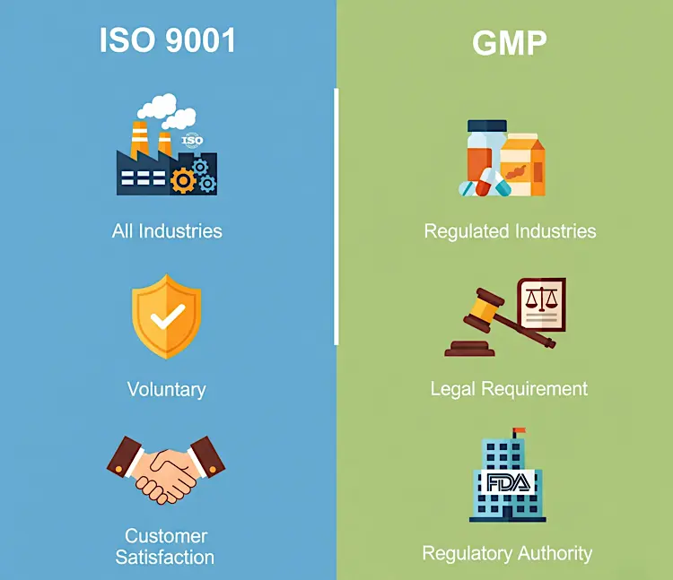 Differences between ISO 9001 and GMP