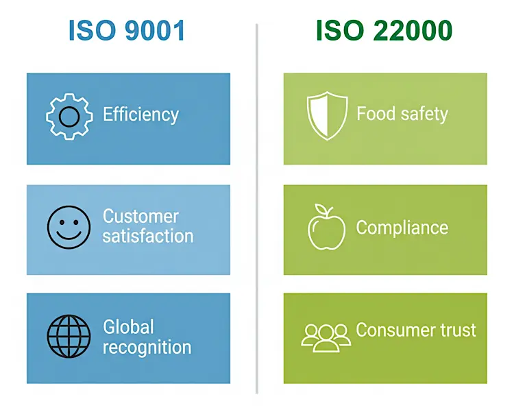 Benefits of ISO 9001 and ISO 22000 Standards
